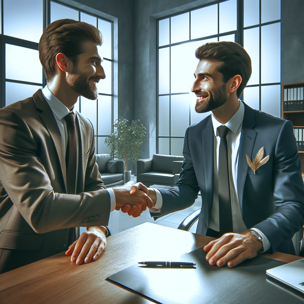 sales agent and custoemr shaking hands